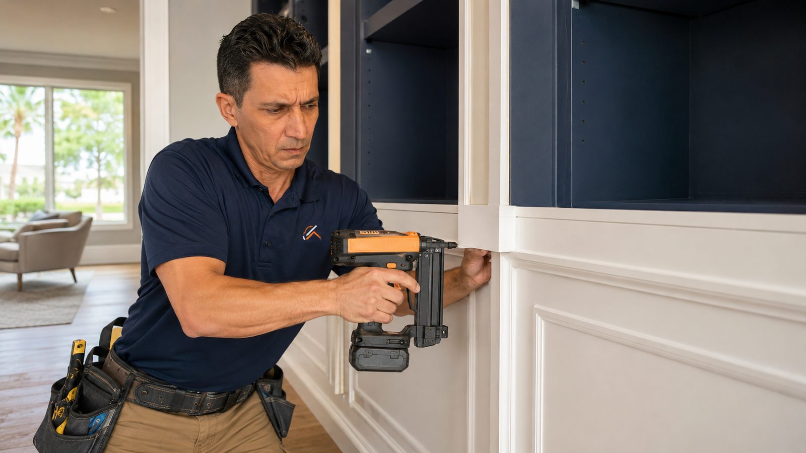 JCST carpenter installing custom trim and built-ins